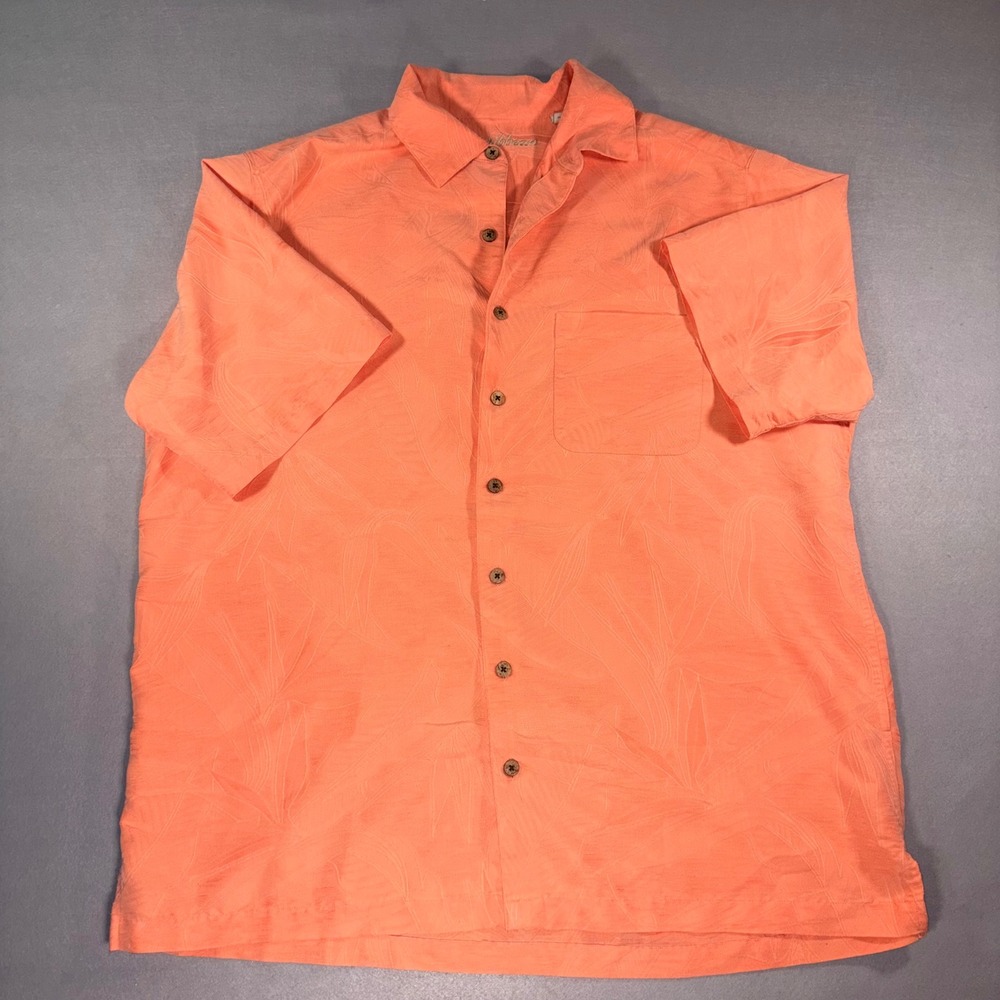 Caribbean Mens 2XT Coral Short Sleeve Camp Shirt with a Textured Pattern.